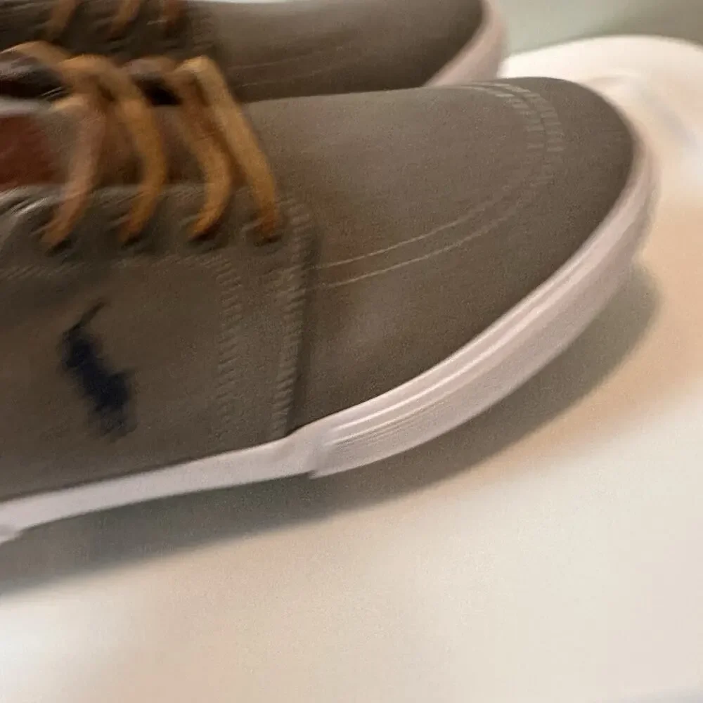 Polo Ralph Lauren Faxon Low Mens 13D Gray Canvas Sneakers Leather Lace Casual